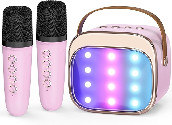 FLUESTON Mini Karaoke Machine for Kids Adults, Portable Bluetooth Speaker with 2 Wireless Microphones, Birthday Kids Gifts Toys for Girls Ages 3, 4, 5, 6, 7, 8, 9,10,11,12+ Years Old