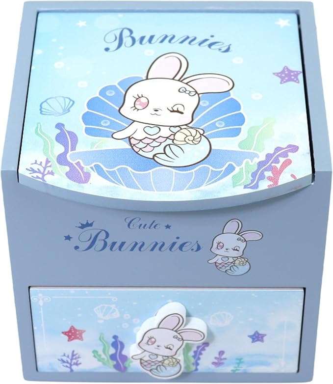 Girl Jewelry Box blue Cute bunny Tabletop Storage Box Little girl birthday christmas Gift kids jewelry box Organizer