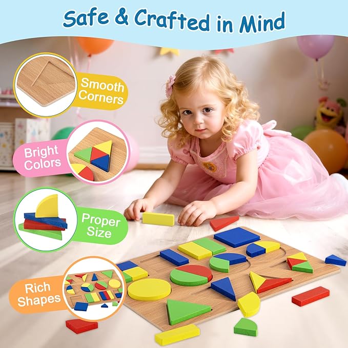 Alphabet Puzzle Wooden Puzzles for Toddlers 3 4 5 Year Old, ABC Shape Learning Toddler Toys with Puzzle Board & Letter Blocks, Preschool Educational for Girls Boys, Puzzle Geometric