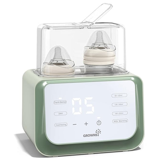 Baby Bottle Warmer, Grownsy 8-in-1 Fast Milk Warmer with Timer Breastmilk or Formula, Fits 2 Bottles, Accurate Temperature Control, with Defrost, Sterili-zing, Keep, Heat Baby Food Jars Function