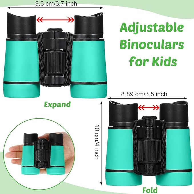 Hiboom 16 Set Kids Binoculars Bulk Shockproof Folding Children Mini Compact Binoculars Compass Magnifying Glass for 3-12 Years Boys Girls Kids Bird Watching Camping Outdoor Play
