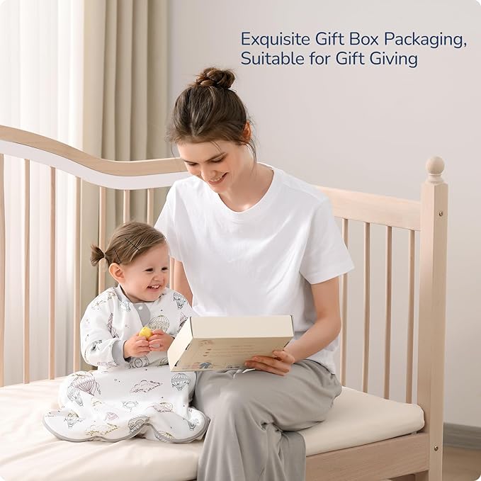 Baby Sleep Sack 6-12 Months, Cotton Detachable Long Sleeve Sleep Sack, 2.5 Tog Toddler Sleeping Sack with Temperature Strips, 2-Way Zipper Wearable Blankets for Newborns, Hot Air Balloon