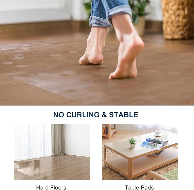 Clear Area Mat for Hard Floors，5'×7' No Slip Vinyl Floor Mats for Under Dining Table, Pebble Patterned Waterproof Rug Protector for High Traffic Areas, Pet Litter Mat