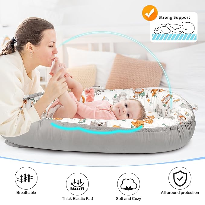 Baby Lounger - Breathable & Soft Baby Nest, Portable and Lightweight Tummy Time Lounger for Home and Travel, Ideal Newborn Babies Essentials Baby Shower Gifts