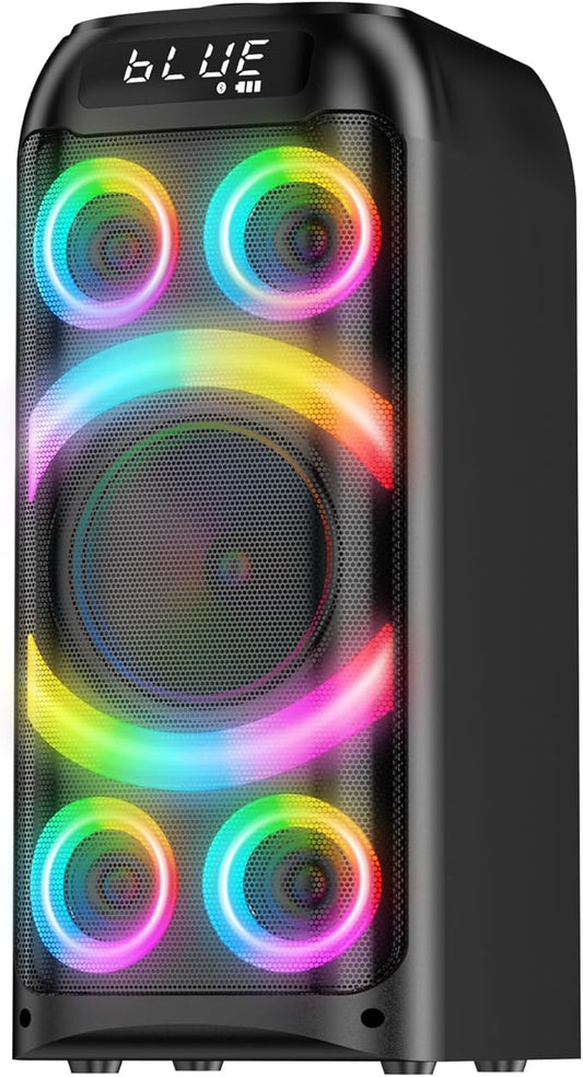 Bluetooth Speaker, 160W Peak Powerful Loud Stereo Sound Deep Bass Wireless Boombox Portable Large Party Speakers with Subwoofer TWS Pairing Dynamic LED Light for Outdoor Camping Backyard Events