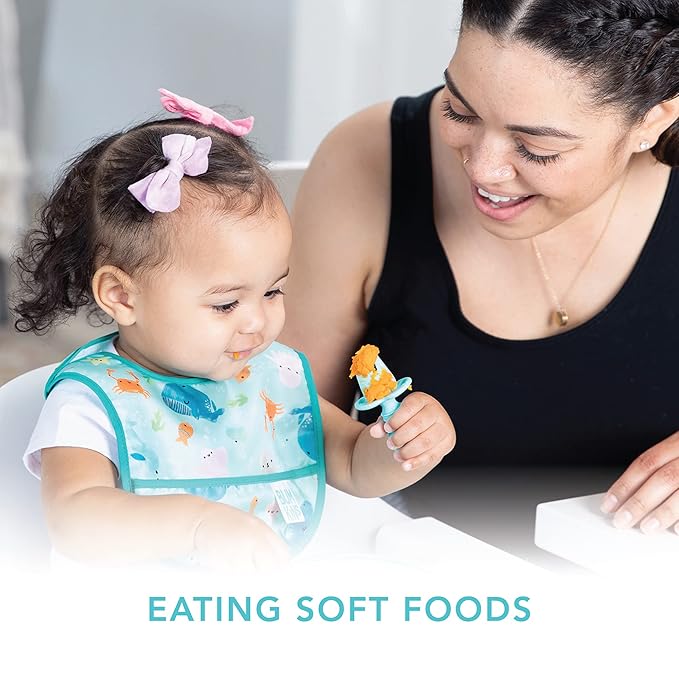 Bumkins Baby Utensils Set, Chewtensils Silicone Spoons for Dipping, Self-Feeding, Baby Led Weaning, Trainer Learning, First Stage Eating, Soft Practice Fork and Spoon, Babies 6 Months, Purple