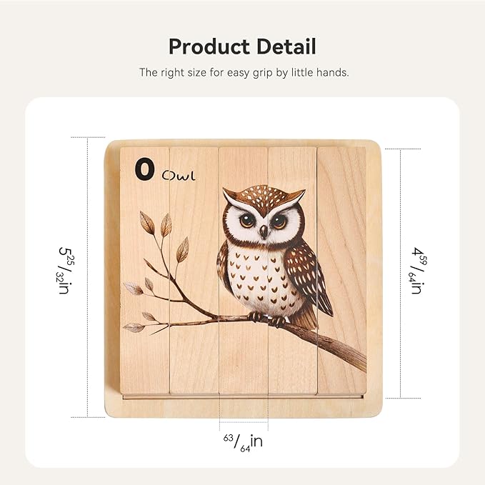 IEATFO 4 in 1 Wooden Animal Chunky Puzzle, 5 Solid Wood Puzzle Blocks with 4 Sides Realistic Forest Animals, Wooden Block Puzzle with Durable Base for Toddlers 3+ Years - Montessori Inspired