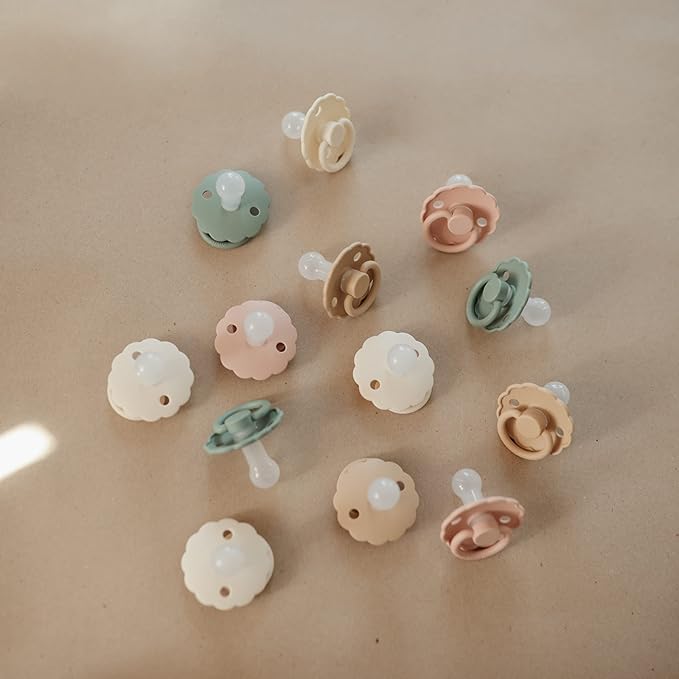 FRIGG Daisy SilkySoft Silicone Baby Pacifier | Made in Denmark | BPA-Free (Cotton Candy/Sandstone, 6-18 Months)