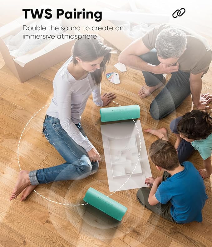 Bluetooth Speaker with HD Sound, Portable Wireless, IPX5 Waterproof, Up to 20H Playtime, TWS Pairing, BT5.3, for Home/Party/Outdoor/Beach, Stocking Stuffers, White Elephant Gifts for Adults (Teal)