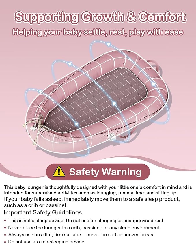 Baby Lounger - Infant Lounger for Newborn 0-24 Months, Pure Cotton Breathable Baby Nest Lounger Cover, Newborn Essentials for Baby Boys & Girls, Co Sleeper Portable Baby Bed for Home and Travel