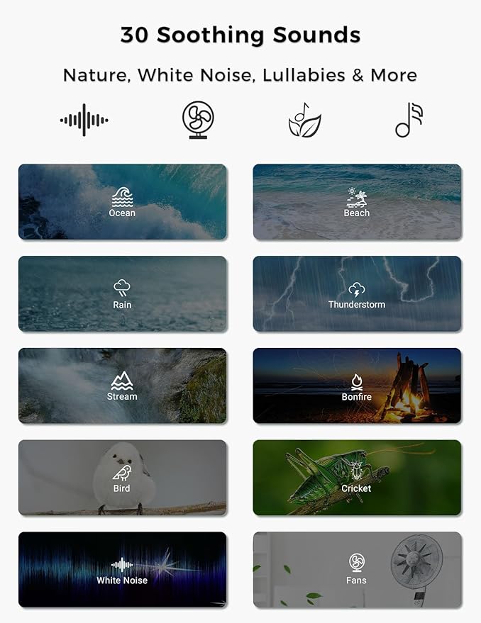 FOXFINE White Noise Machine, Portable Sound Machine with 30 Soothing Sounds, Timer, for Sleeping, Baby, Adults, Home & Travel, White