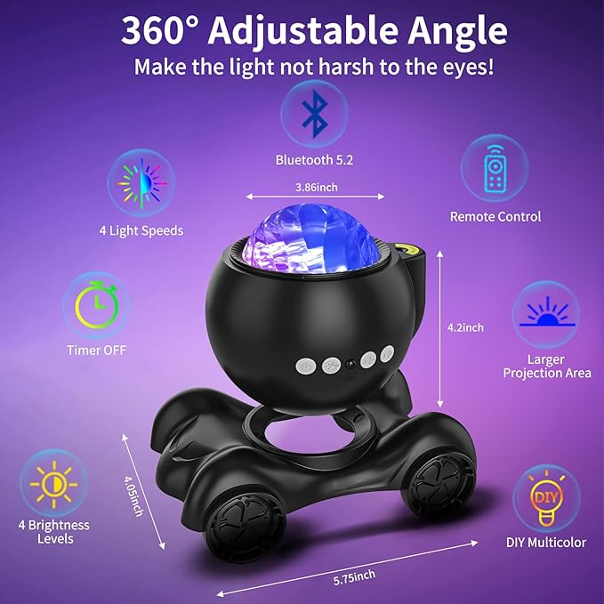 ENOKIK Star Projector, Galaxy Projector Built-in Bluetooth Speaker and 8 White Noise, Night Light for Kids Adults, Aurora Nebula Lamp for Home Decor/Relaxation/Party/Music/Gift (Black)