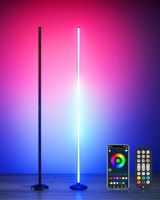 2PCS Smart RGB LED Corner Floor Lamp with App and Remote Control, 65" Color Changing Standing Lamp with Music Sync and 16 Million DIY Colors, Modern Floor Lamps for Bedroom Living Room Gaming Rooms
