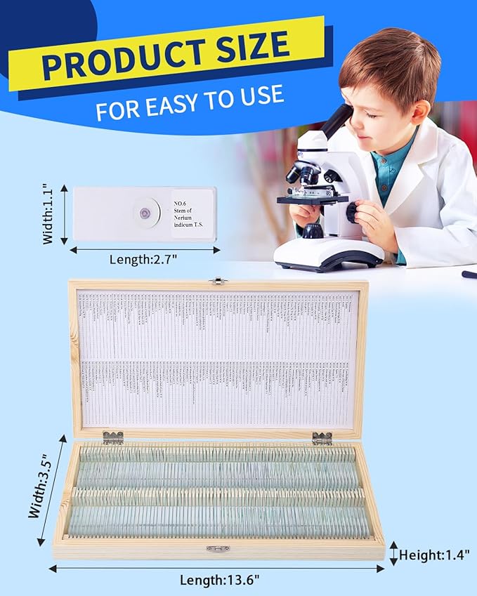 160-Pcs Microscope Slides with Specimens,Pre-Made Glass Slides with Specimens,Educational Microscope Slides and Covers for Young Scientists,Perfect for Biology Class and Experiments