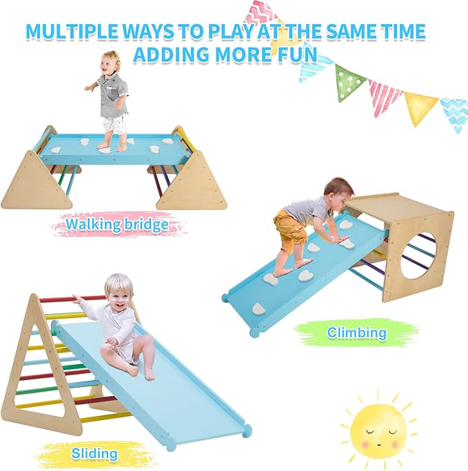 GOME Set of 7 Baby Triangle Climbing Gym Toys Indoor for Toddler Set, 1 Square and 3 Triangle Climber with 3 Ramp for Climbing Sliding and Walking, 7 in 1 Toddler Play Equipment for Indoor Playground