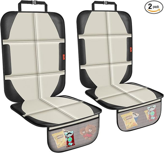 Car Seat Protector,2 Pack Car Seat Protectors Baby Carseat Waterproof Durable 600D Fabric for Child Baby Car Seat Mat Vehicle Pet Cover 2 Storage Pockets (2 Pack Beige)