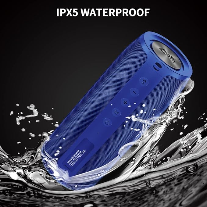 Bluetooth Speaker,MusiBaby M88 Speakers,Dual Pairing, Bluetooth 5.3,Loud Stereo Sound,Booming Bass,30H Playtime for Home& Outdoor Party,Beach,Portable Speaker,Gifts(Blue)