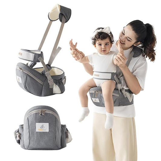 Baby Carrier with Hip Seat Adjustable Strap Huge Storage 4-in-1Toddler Carrier Enhanced Lumbar Support Ergonomic Baby Hip Carrier for Newborns & Toddlers Gray