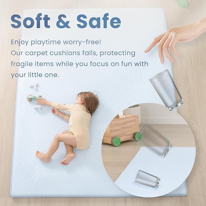 Baby Play Mat for Summer,1.3 Thick Memory Foam Cooling Floor Tummy Time Mat, Soft & Breathable, Non-Slip Rectangular for Toddlers’ Playtime & Rest(Light Blue,59"x79")