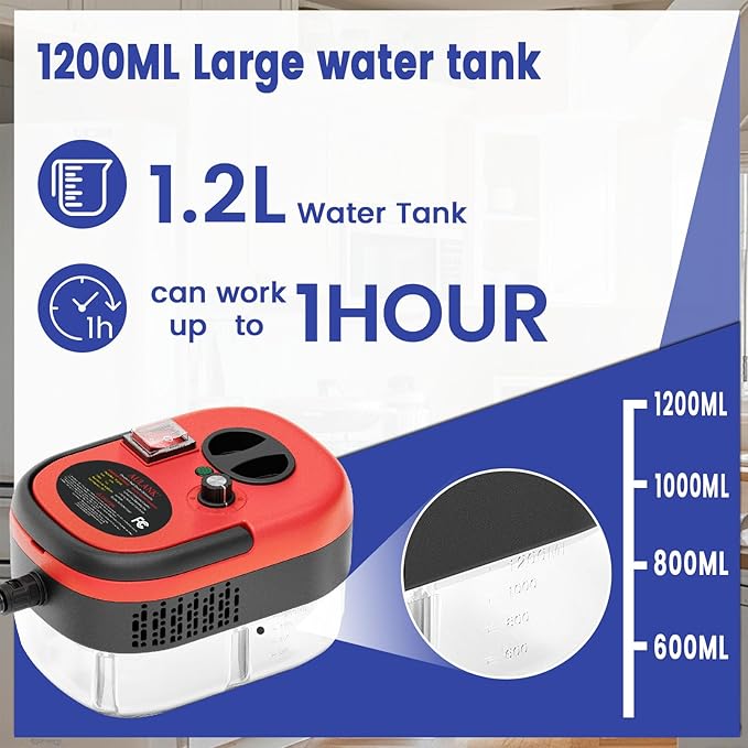 2500W Handheld Steam Cleaner,Portable Car Steamer For Auto Detailing,High-Temperature and Pressure Steam Cleaner For Home, Steam Cleaning Machine for Furniture,Kitchen,Grout,Floor,Tile (Red)