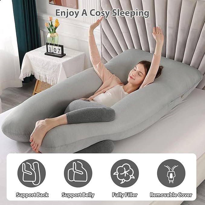 Amagoing Cooling Pregnancy Pillow for Sleeping, 55 inch U Shaped Full Body Maternity Pillow Support for Back, Hip, Belly, Legs for Pregnant Women, Removable Cooling Cover, Pregnant Women Must Have
