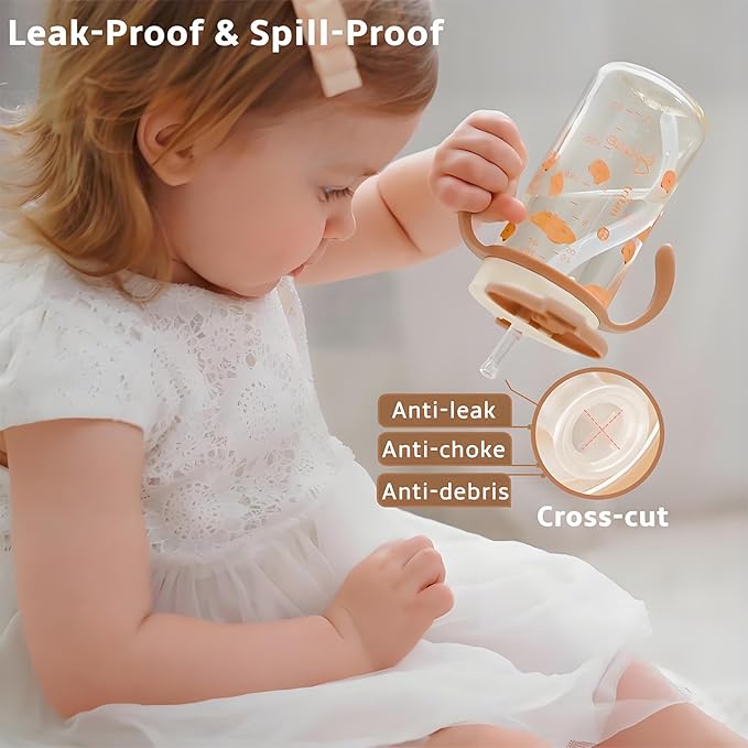 Evorie Tritan Spill Proof Toddler Straw Sippy Cup, 10 oz for Baby and Toddlers 1-3 Years Old, No Spill Straw Water Bottle with Removable Handles, Ideal for School, BPA-Free, Happy Valley
