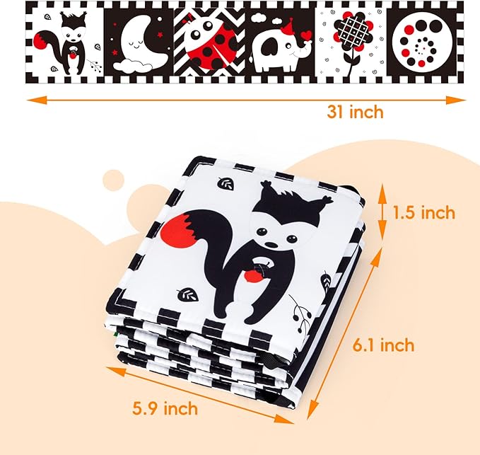 Cawgug Black and White High Contrast Baby Toys for Newborn Brain Development Tummy Time Soft Book Babies 0-3 6-12 Months Montessori Learning Activities Infant and Sensory Visual Stimulation Toys