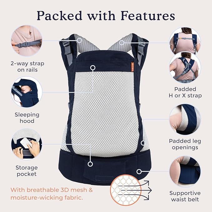 Beco Toddler Carrier - Breathable 3D Mesh Front-Carry & Backpack Style Carrier with Tall Supportive Back and Ergonomic Extra-Wide Seat for Children from 18months (20-60 lbs) - Navy