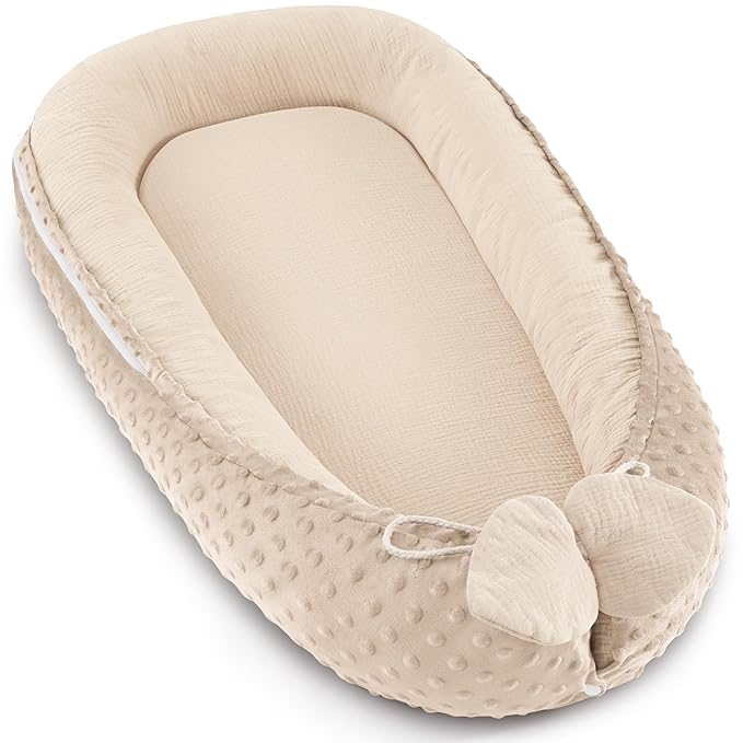 Baby Lounger - Infant Lounger Pillow for Newborn 0-24 Months, Soft, Breathable & Portable Baby Lounger Pillow for Boys & Girls, Cozy Baby Floor Seat for Home & Travel (Beige)