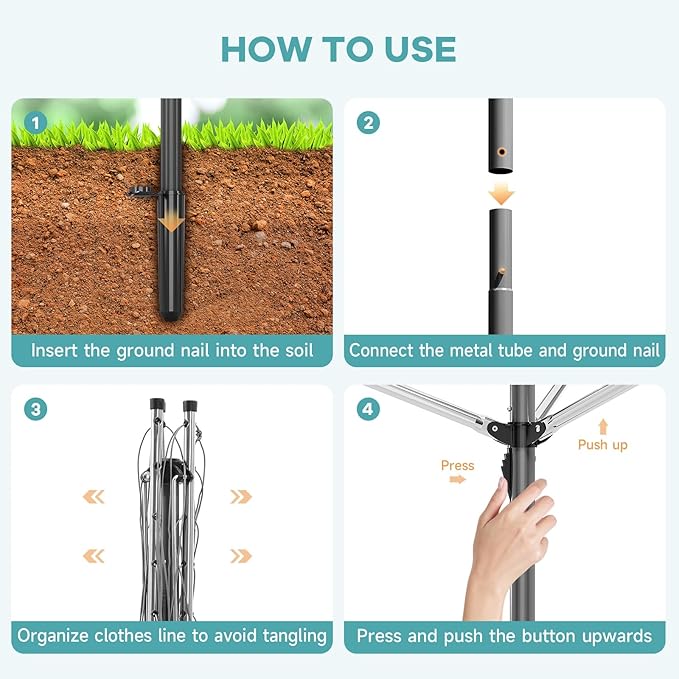 APEXCHASER Clothes Drying Rack, Outdoor Umbrella Drying Rack, Rotary Metal Drying Rack Clothing Foldable, 3-Arms Umbrella Clothesline with 98ft, Steel Frame, Backyard