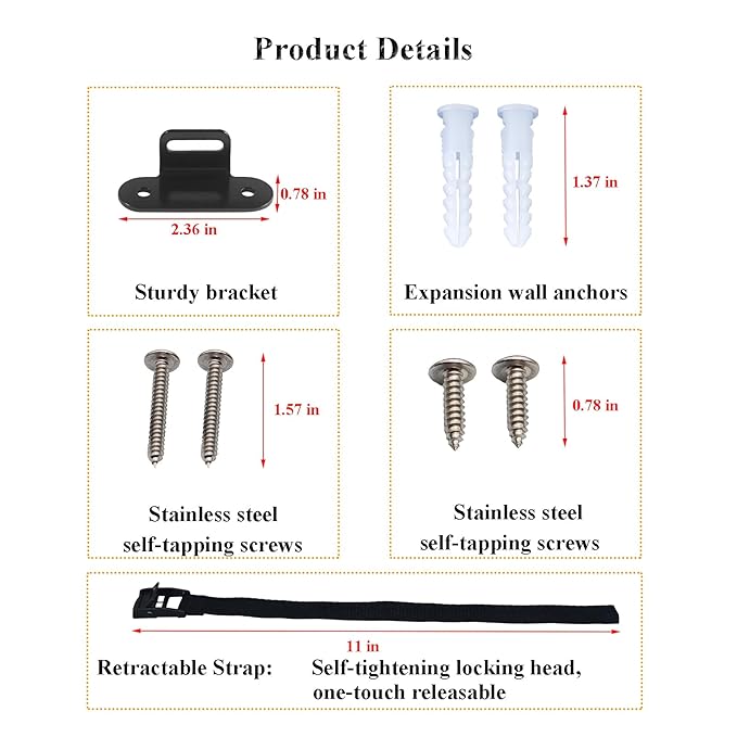 Anti Tip Furniture Anchors (2 Sets),Heavy Duty Furniture Wall Anchor,Adjustable Earthquake Straps,Furniture Anchors for Baby Proofing,Black