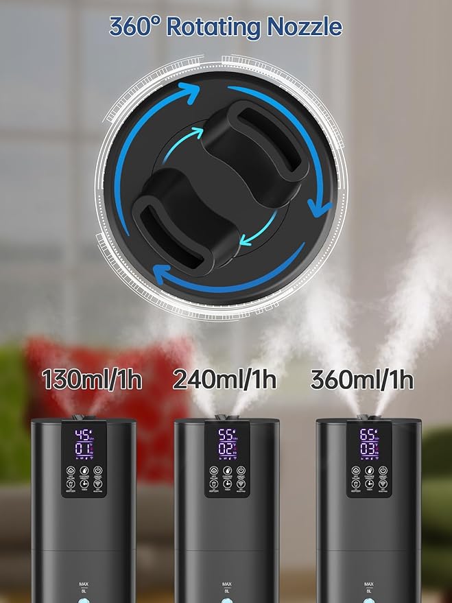 8L Smart Humidifiers for Bedroom Large Room, 2.1Gal Cool Mist Top Fill Diffuser Ambient Light, App & Remote Control, 3 Mist Modes, Quiet Humidifier for Home Office Plant (Black)