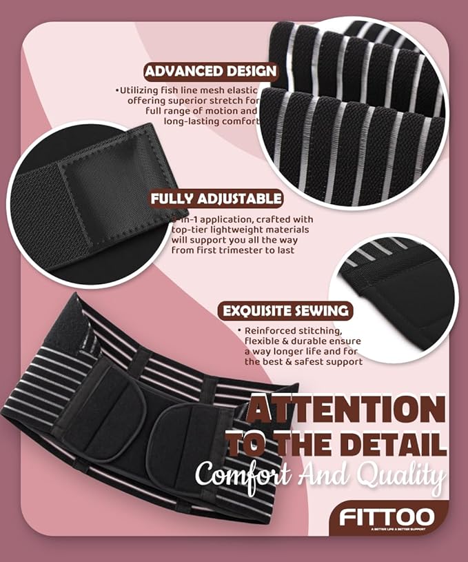 FITTOO Maternity Belt Back Support Belly Band Pregnancy Belt Support Brace Abdominal Binder Waist Support Black M