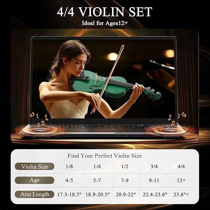 Beginner Violin 4/4, Full Size Violin for Adults, Teens, Student, Acoustic Fiddle Kit with Hard Case, Bow, Rosin, Bridge, Learners Age 12+ (Green)