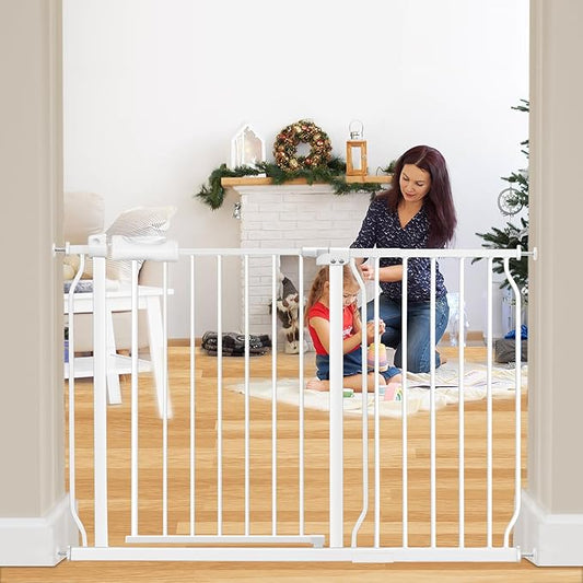 Extra Wide Baby Gate Extra Tall Dog Gate for Stairs Doorways White Metal Tension Child Pet Safety Gates with Pressure Mount 43.5-48 Inch