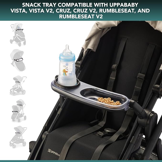 Snack Tray Fits for UPPAbaby Vista V2, Vista, Cruz, Cruz V2, RumbleSeat, RumbleSeat V2, Snack Tray with Cup Holder, Dishwasher Safe, Quick Attachment, Folds with Stroller, Stroller Accessories