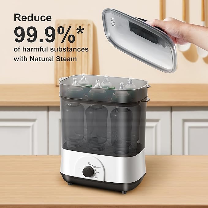 Baby Bottle Steamer, 3-in-1 Bottle Steamer and Dryer, Easy One-Dial Control Electric Steam Bottle Dryer for Baby Bottles, Baby Stuffs & Breast Pump Accessories