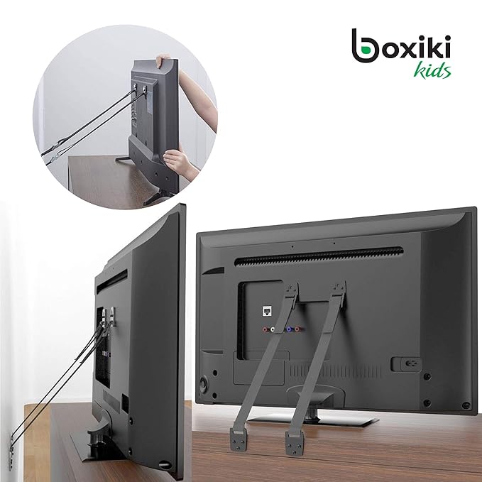 Boxiki kids Furniture Straps - Anti Tip Strap for Baby Proofing & Child Safety - 8 Pack of Adjustable Wall Straps and TV Straps - Fixings to Anchor Shelves & Cabinets(Black)