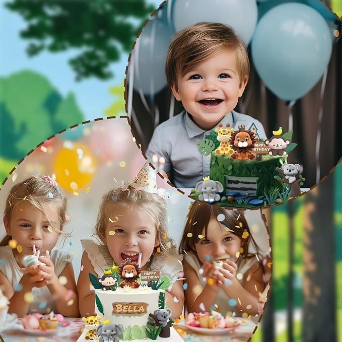 22PCS Safari Animal Cake Toppers & Wild One Birthday Decorations - Jungle Cake Topper with Leaves for Animal Themed Birthday Party Decorations, Safari Cake Decorations for Zoo Theme Cakes Accessories