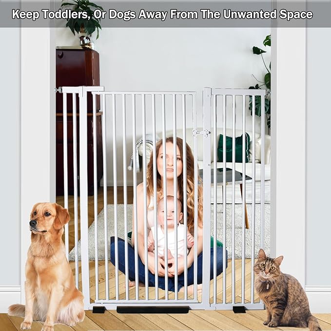55.1 Inch Tall Baby Gate Auto Close Dog Gate Adjustable 29.92"- 48.03" Wide Pressure Mounted Walk Through Swing Pet Gate for Doorways (White, 29.92"- 48.03")