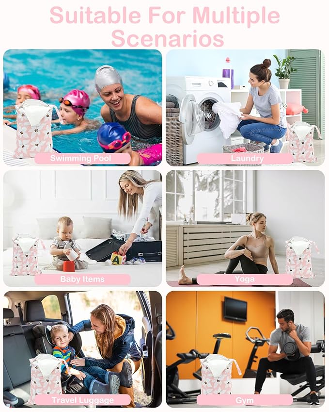 ALVABABY 3 Cloth Diaper Wet Dry Bags Waterproof Reusable with Two Zippered Pockets Travel Beach Pool Daycare Soiled Baby Items Yoga Gym Bag for Swimsuits or Wet Clothes Small Medium Large 3L-ZM26