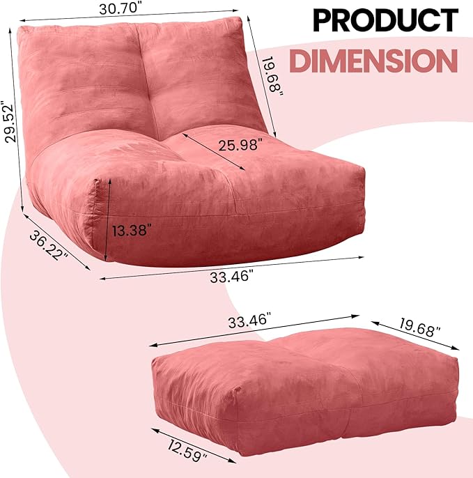 Bean Bag Chair with Ottoman, Comfy Bean Bag Sofa with Memory Foam, Lazy BeanBag Sofa with Footstool, Fireside Bean Bag Couch for Living Room, Bedroom, Apartment