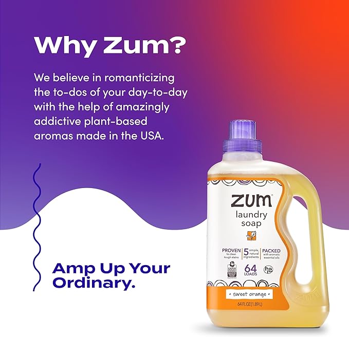 Indigo Wild Zum Clean Laundry Soap - Plant-Based Liquid Laundry Soap - Contains Baking Soda, Essential Oils & Saponified Coconut Oil - Sweet Orange Scent - 64 fl oz