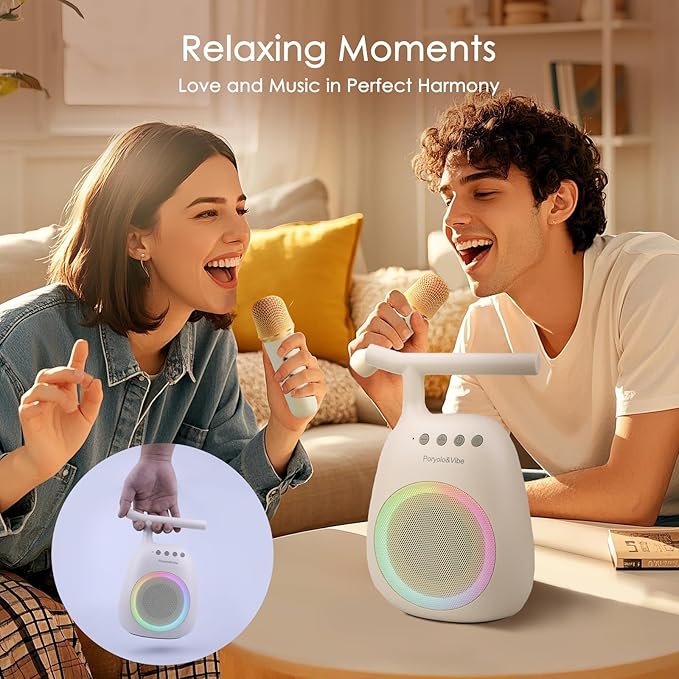 Karaoke Machine for Kids Adults Portable Bluetooth Speaker with 2 Wireless Microphones LED Lights Artistic Design 8-Hour Battery Support Family&Party Choice Fun for All Ages Gifts