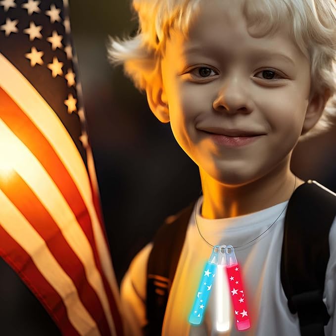 Glow Fever Bulk 100ct Red White Blue 4" Glow Sticks, Glow in The Dark, Light Sticks for 4th of July Party Supplies National Memorial Day Party Favors Fireworks Accessory Game Prizes or Treats