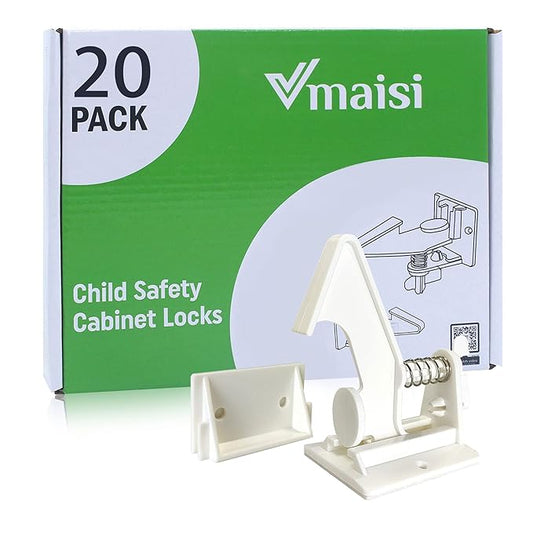 20 Pack Cabinet Locks Child Safety Latches - Vmaisi Baby Proofing Cabinets Drawers Lock - Upgraded Stronger Adhesive Easy Installation - No Drilling