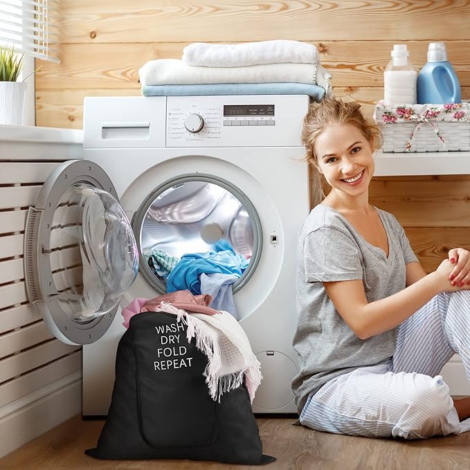 2 Pcs Travel Laundry Bag Washable Dirty Clothes Bag with Drawstring and Zipper for Suitcase, 22 x 18 Inch (Black, Gray,Classic)