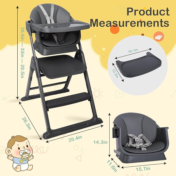 6-in-1 Baby High Chair, Convertible Highchair for Babies to Toddlers, Step Stool for Dining Time, Foldable & Easy Clean, Space-Saving Design, Adjustable, Navy Blue
