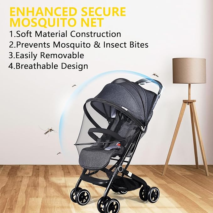 Mosquito Net for Stroller, Universal 3D Baby Bug Net with Two-Way Zippers & Storage Bag, Breathable & Foldable Netting for Stroller, Bassinet,Cradle（Black）