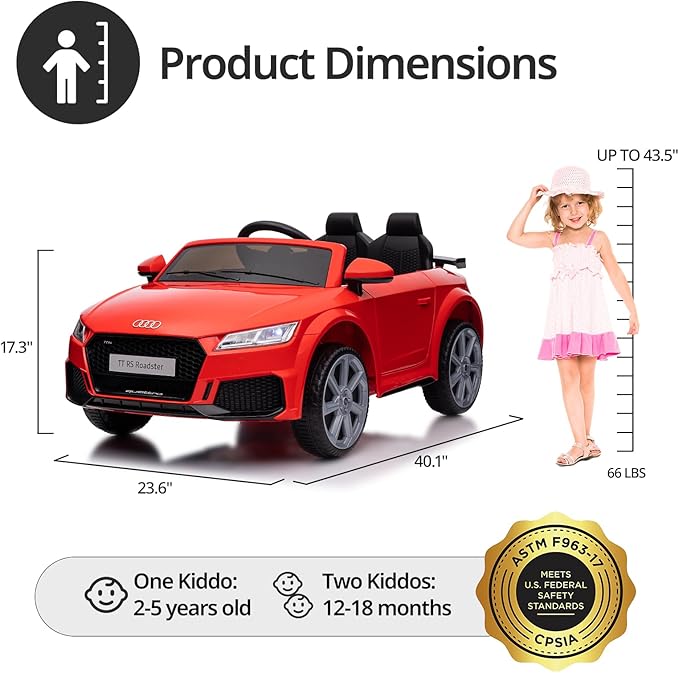 Electric Car for Kids, Licensed Audi 6V Kids Ride on Car Toy for Toddlers with Remote - Red